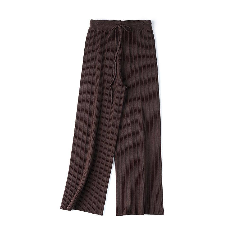 

2021 Women Knitted Wide Leg Pants New Warm Fashion Autumn Winter Trousers Elastic High Waist Ankle-length Pant Korean Ha9w, Black