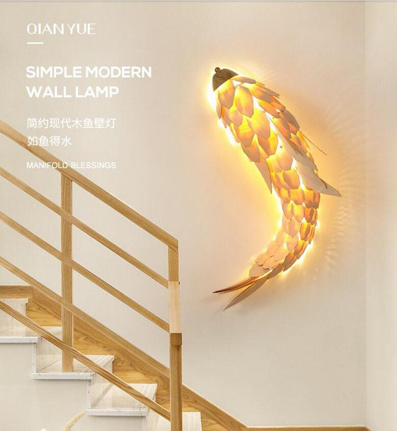 

Fashion Creative Chinese Country Style Handmade Creative Bamboo Fish Wall Lamp for Bar Cafe Living Room Home Decor Lighting