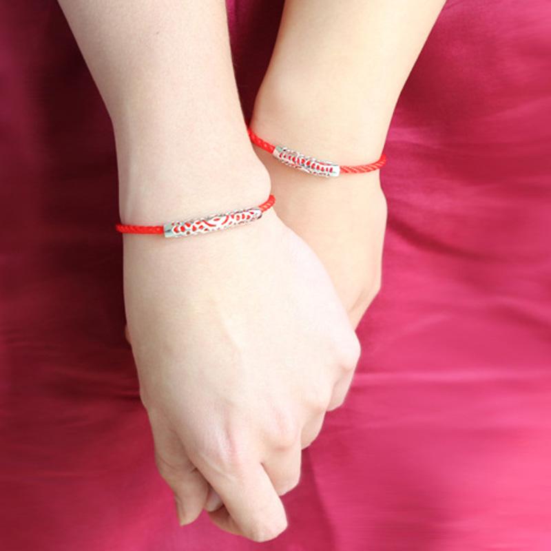 

New Fashion 100% Pure 925 Sterling Silver Charm Bracelet for Women Men Red String Rope Chain Bracelets for Lover's Jewelry Gift