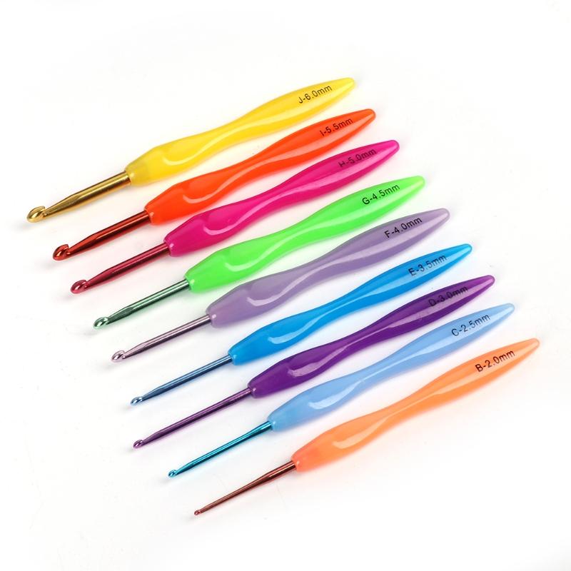 

High Quality 9pcs Plastic Handle Aluminum Crochet Hooks Knitting Needles Kit Multicolor Nov7