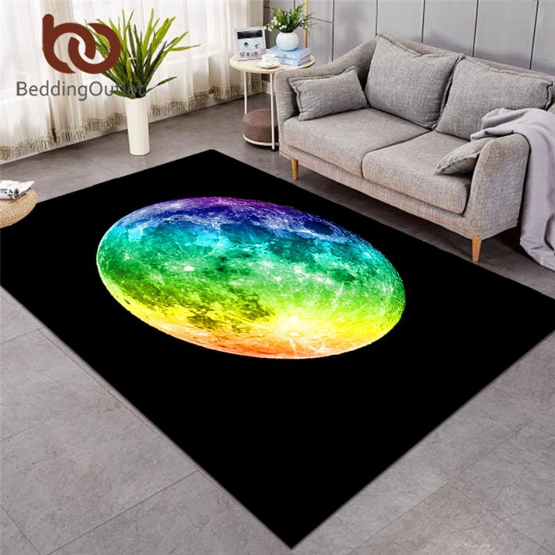 

BeddingOutlet Full Moon Area Rug Rainbow Living Room Carpet Space Planet Non-slip Floor Mat 3D Printed Tapis Chambre Drop Ship