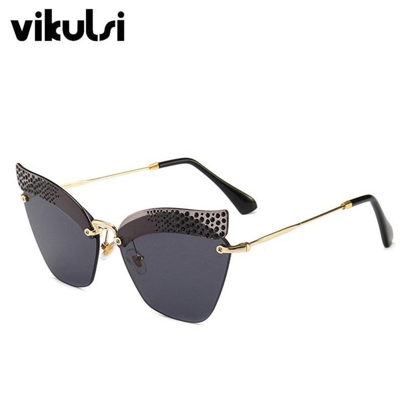 

Sexy Women's Cat Eye Sunglasses Metal 2021 Fashion shades Luxury Crystal Sunglasses Female Lady Rimless Eyewear UV400