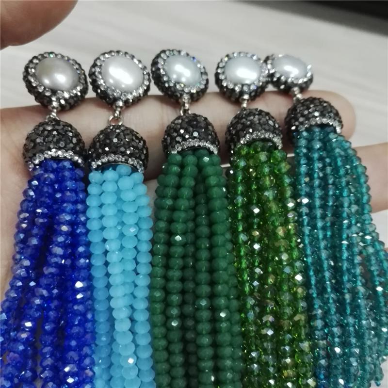 

handmade jewelry bohemian freshwater pearl Charms multi colors black red glass beaded tassel drop long dangle earrings for women