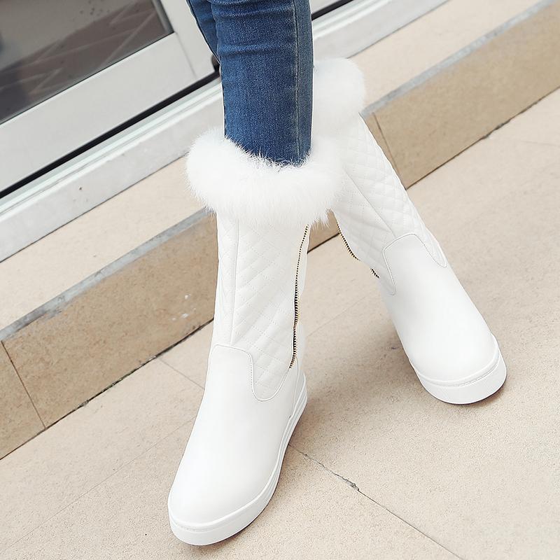 

Winter fur integration hair plush warm women snow boots Wedge Increase within warm women's boots comfortable snow, White