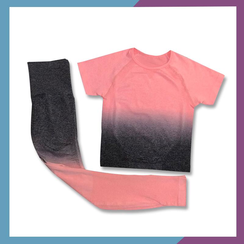 

Women Short Sleeve Crop Tops Fitness Shorts Seamless Gym Set Workout Clothes Sports Wear Gym Clothing 2Pcs Yoga Sport Suit, Pink