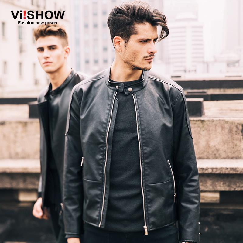 

VIISHOW Brand Winter Leather Jacket Men Motorcycle Coat Hip Hop Slim Fit Leather Jacket Windbreak Coat For Men Oversize D1109531, Black