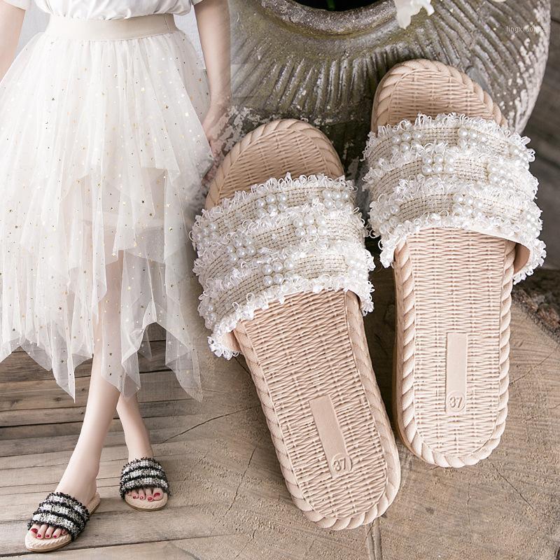 

Sweet Beaded Fairy Wind Slipper Women's 2020 Summer New Casual All-Match Flat-Bottomed Outer Wear Student's Shoes Women's Shoes1, Black