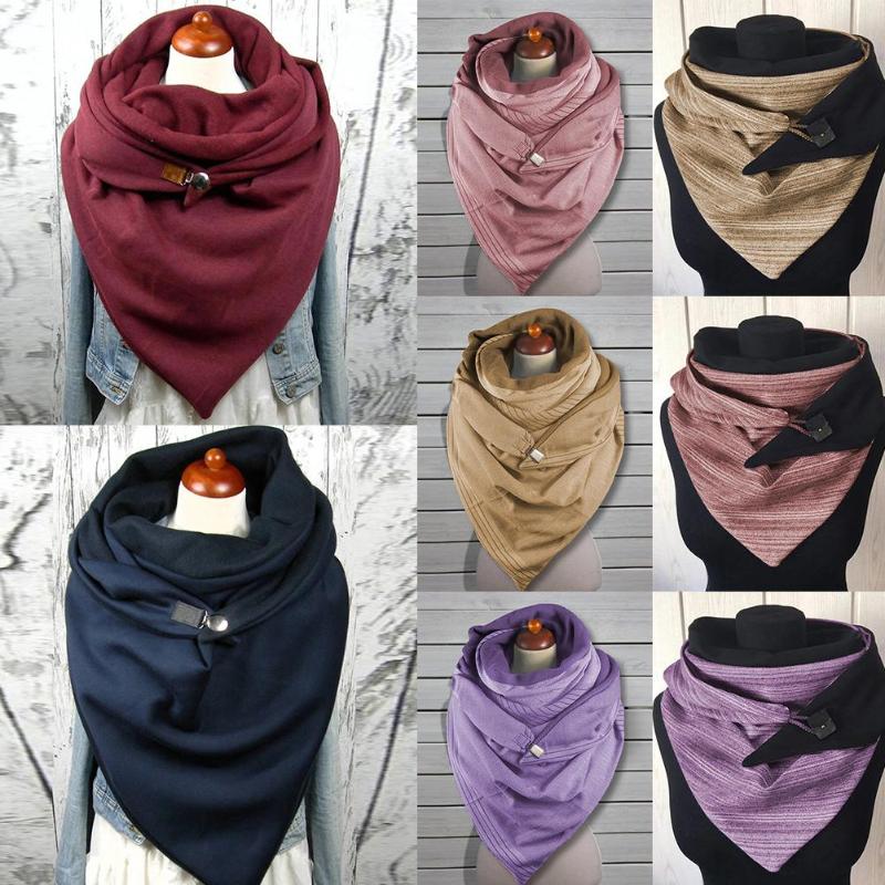 

Scarf Women Fashion Woman Autumn Winter Solid Color Button Soft Wrap Thick Warm Scarf Shawl 8 colors