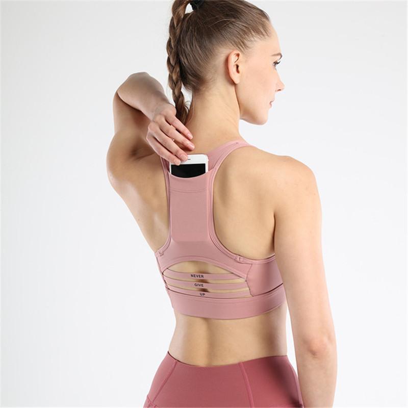 

LISCN Quick Drying Seamless Sports Bra Women Absorb Sweat Yoga Bra Padded Push Up Stretch Vest Running With Pocket1, Pink