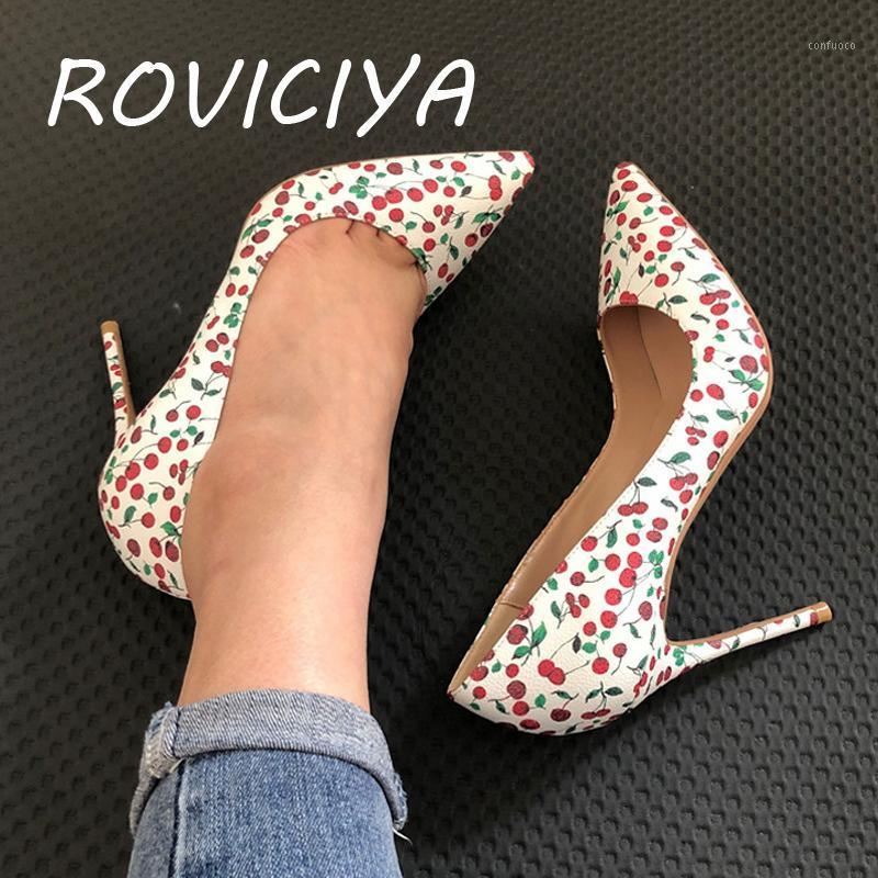 

White fashion red cherry pattern pointed toe exquisite shoes 12cm high heel ladies sexy party shoes metal heel YG007 ROVICIYA1, 8cm