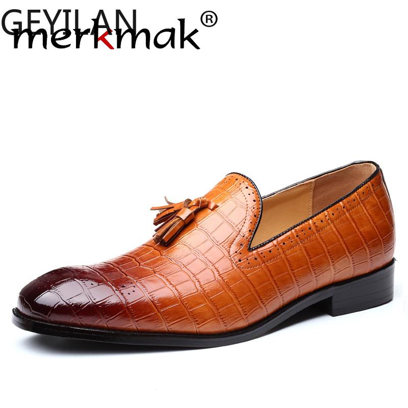 

Crocodile Pattern Tassel Loafers Men Dress Shoes Business Man Formal Shoes Big Size 37-48 Bullock Party Wedding, Black