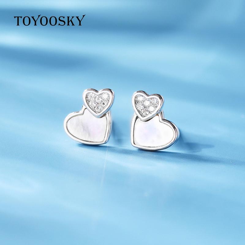 

Toyoosky Exquisite Simple Cute Stars Heart And Bead Fashion Tiny Stud Earrings For Women Shining Luxury Fine S925 Silver Jewelry