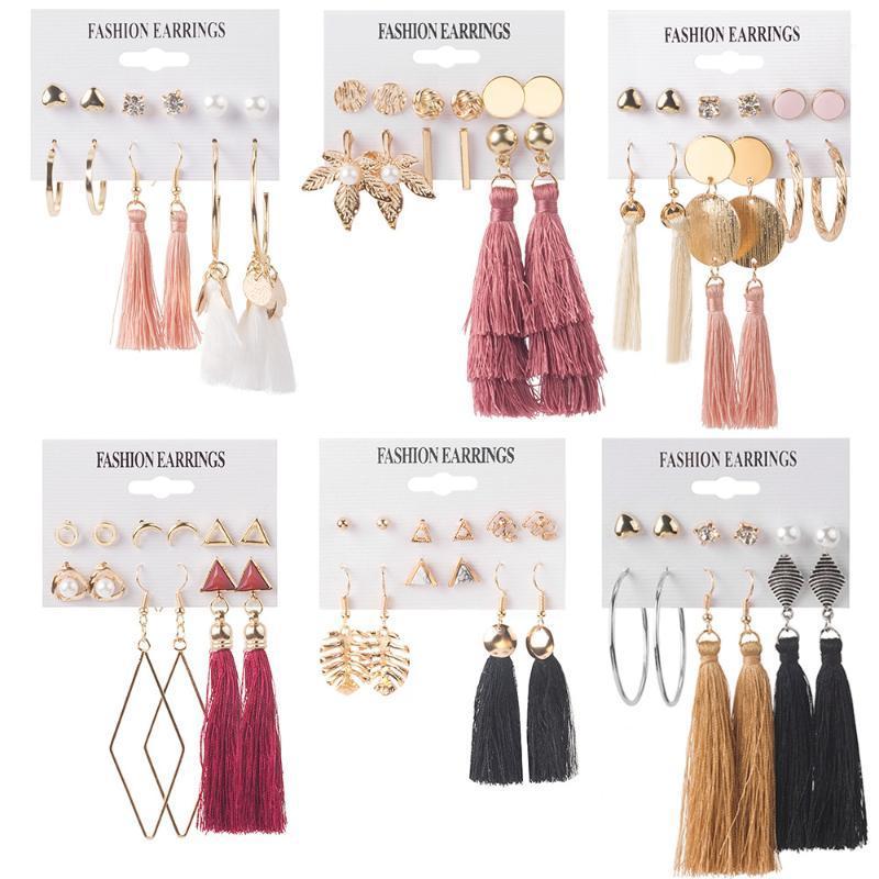 

Ximei Pearl Earrings For Women Bohemian Fashion Jewelry 2020 Geometric Crystal Heart Stud tassel Earrings sets1