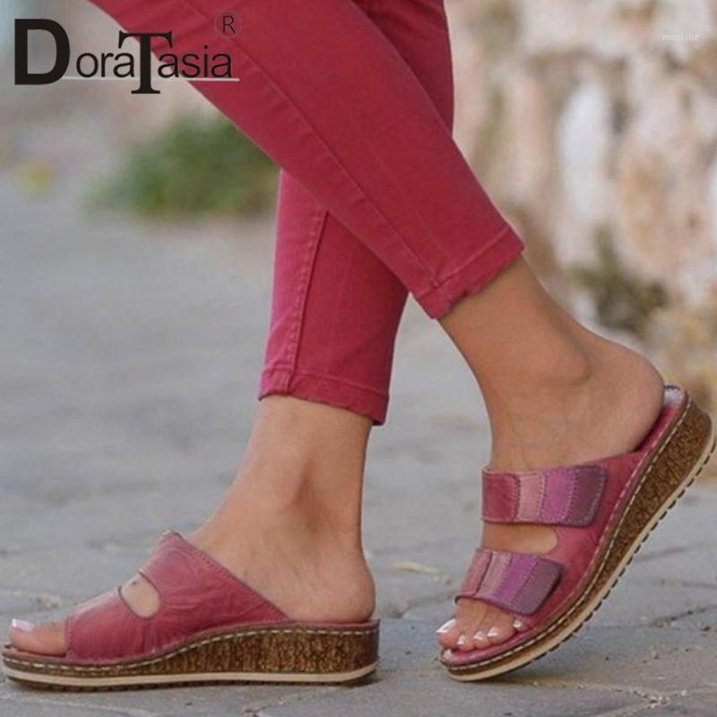 

DORATASIA New Arrival Ins Fashion mixed-color Slides Summer Comfy Leisure Slippers Women Casual slip-on Low Wedges Shoes Woman1, Black