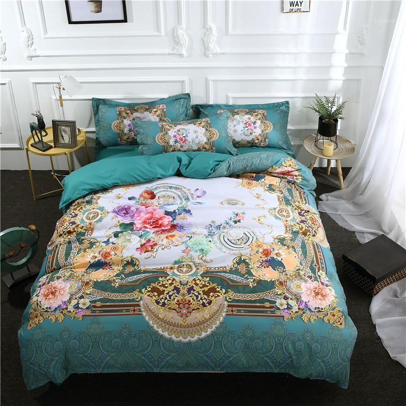 

Royal High quality Blue flower 4/3pcs Bedding Set Duvet Cover Pure color Bed sheet Pillow case  Size1, Style2