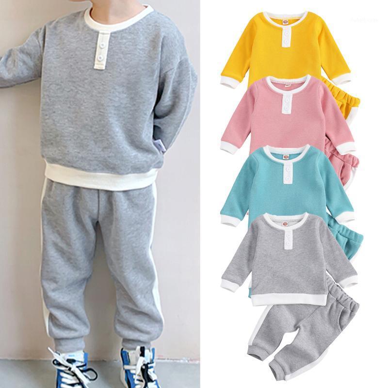 

2020 Fall Spring Toddler Girls Boys Clothing Set Children Long Sleeve Solid Color Round Neck Sweatshirt + Pants 2-6T Sportswear1, Gray