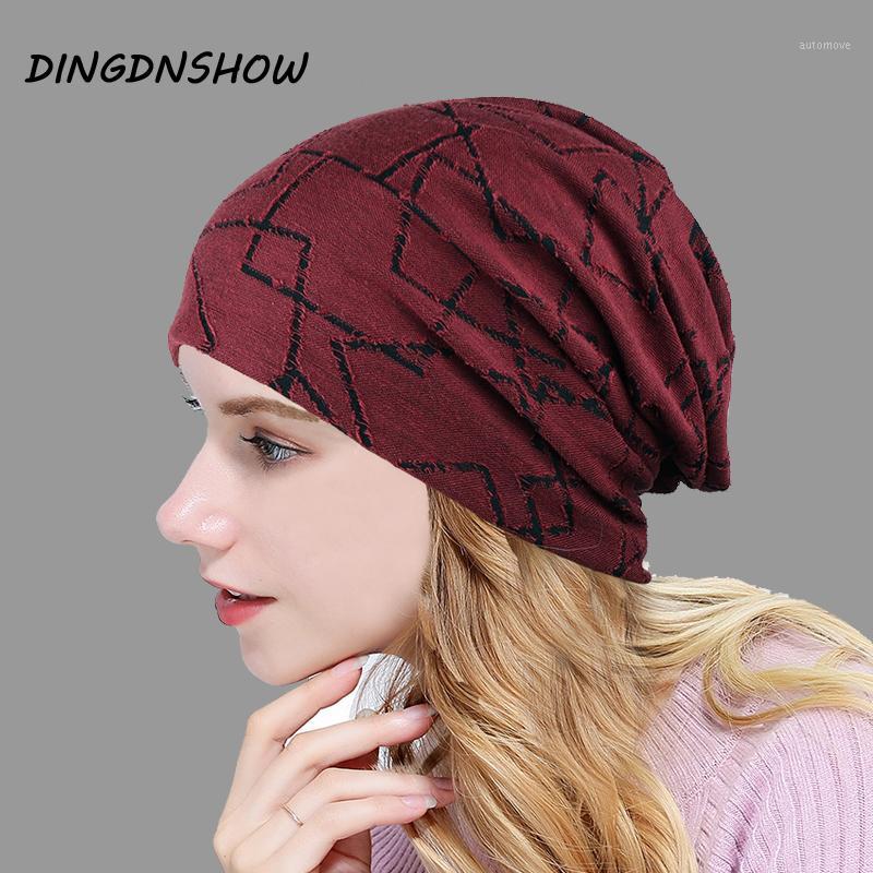 

[DINGDNSHOW] 2020 Fashion Beanies Hat Cotton Winter Cap for Women Bonnet Hat Lady Striped Knitted Warm Skullies1, Red adult