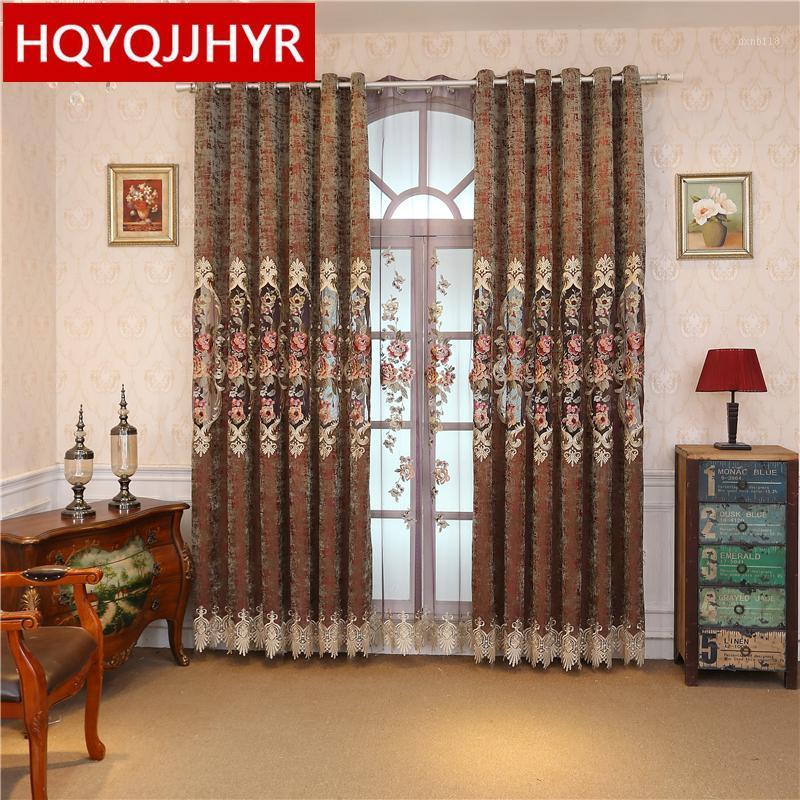 

Top gold-edged embroidered villa curtains for living room and star hotel Luxury high-end custom curtains for bedroom/ Kitchen1, Tulle