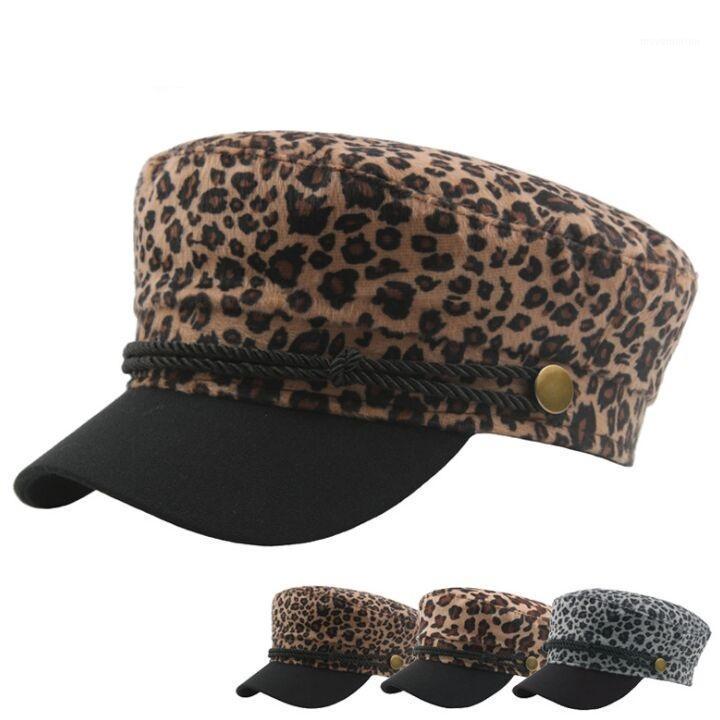 

HUISHEN005 Winter Elegant Women's Casual Wool Beret Cap Girls Artist British Octagonal hat Leopard Print Navy Caps1, 002