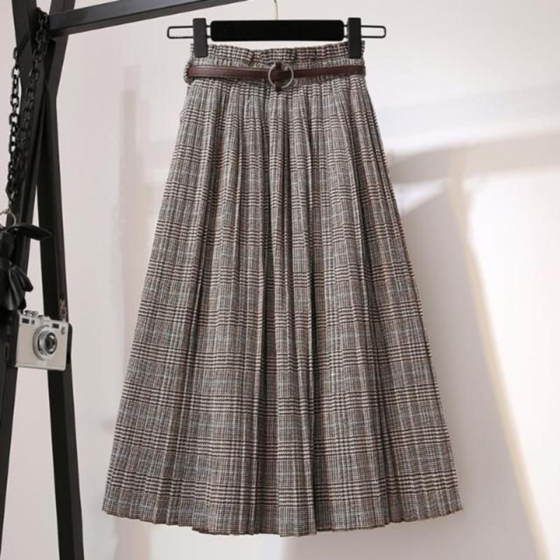 

Autumn Winter Women A-Line Pleated Woolen Skirt Female Korean Streetwear Sweet Vintage Long Wool Skirt Mujer New Plus Size M-3XL, Black