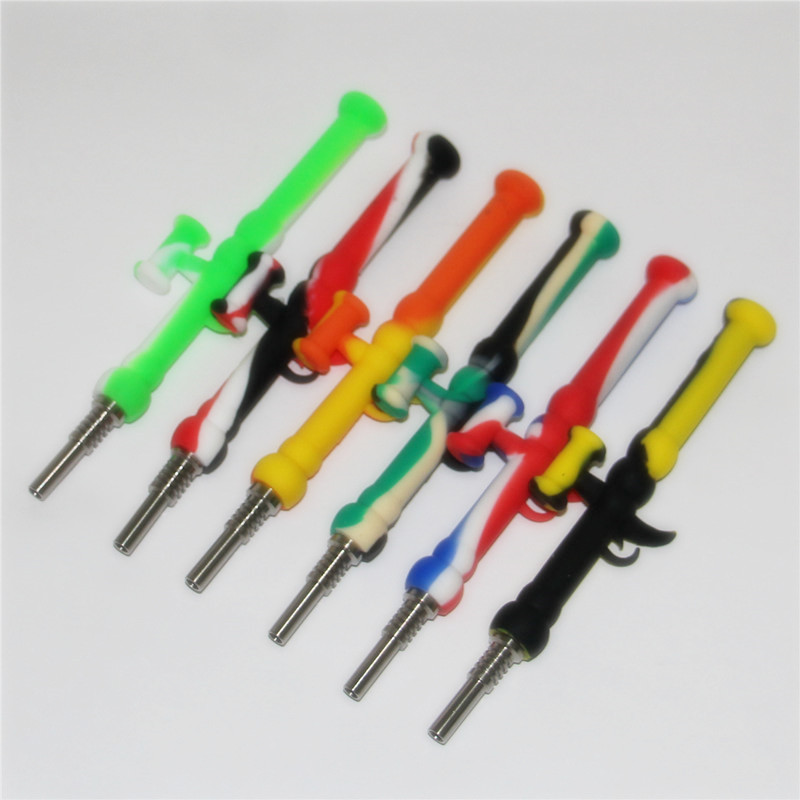 

10mm Silicone Nectar Collector Kit with GR2 Titanium Tips Nail Silicone Bong Dab Rig Concentrate Oil Pipes mini dab straw pipe pen