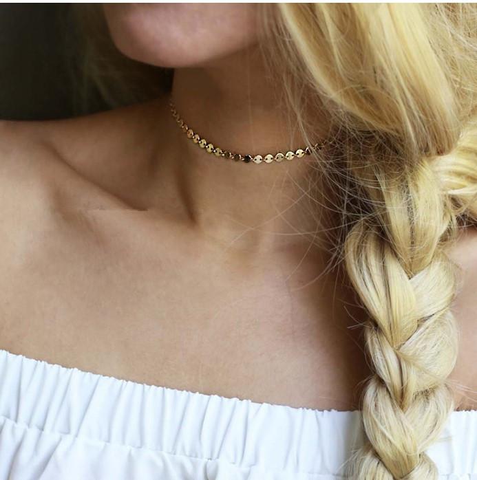 

Elegant Metal Sequins Choker Necklace Fashion Jewelry Minimalist Gold Silver Color Collar Chain Necklace for Women