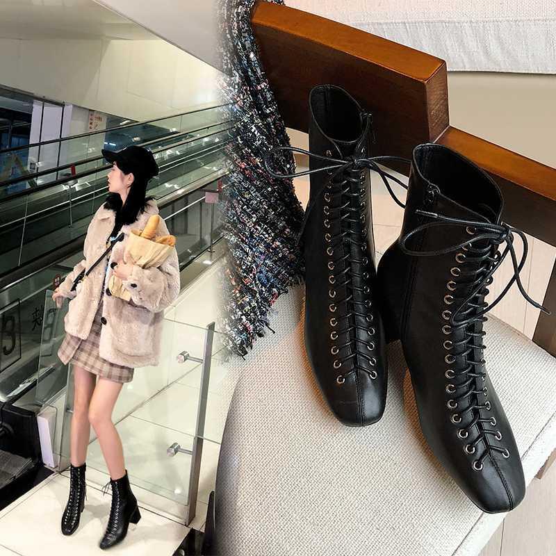 

women ankle boots Genuine Leather 22-25.5 cm feet length Cowhide + cow suede Retro modern boots ankle for women1, Black