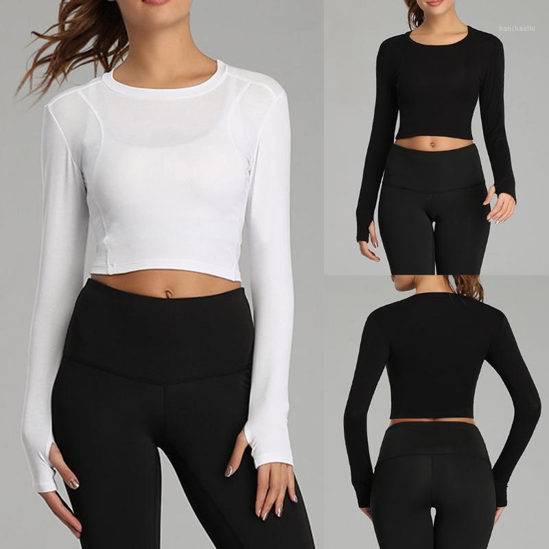 

Yoga T-shirts Women Long Sleeve Running Tees Quick Dry Fitness Gym Crop Tops Solid Sports Shirts Femme Dance Workout Tees1, Style 2-white