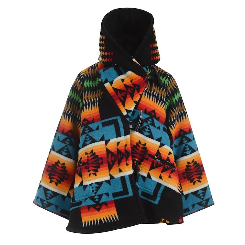 

Europe And The United States 2021 Autumn Winter Women' New Hooded Long-Sleeved British Loose Coat Printed Plus Size Woolen Coat, Printing color