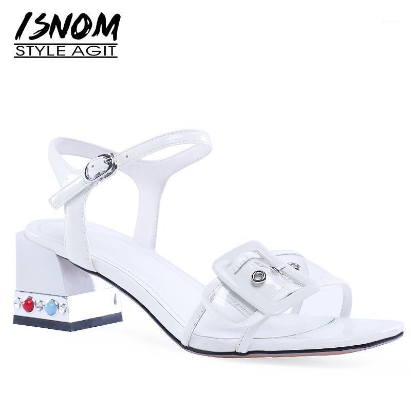 

ISNOM Transparent Pvc Sandals Women Square Toe Footwear Pearl Crystal Heels High Sandals Shoes Female Shoes Woman Summer 20211, Black