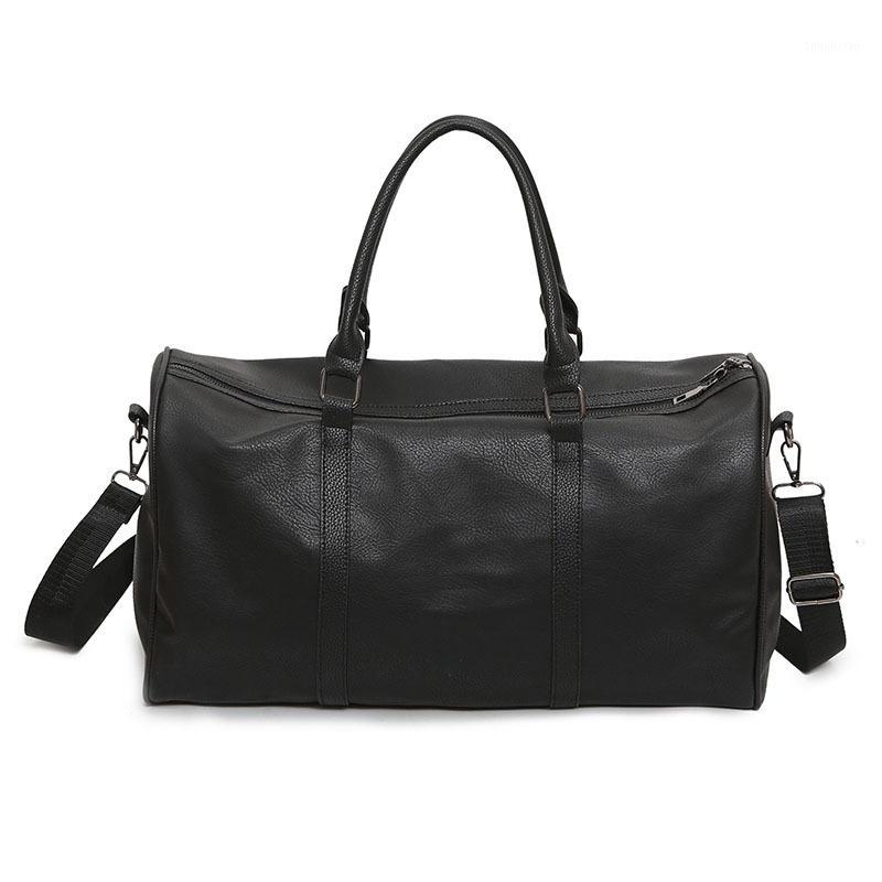 

Short-distance lightweight PU leather portable sports fitness travel bag men and women shoulder travel boarding luggage bag1, Brown