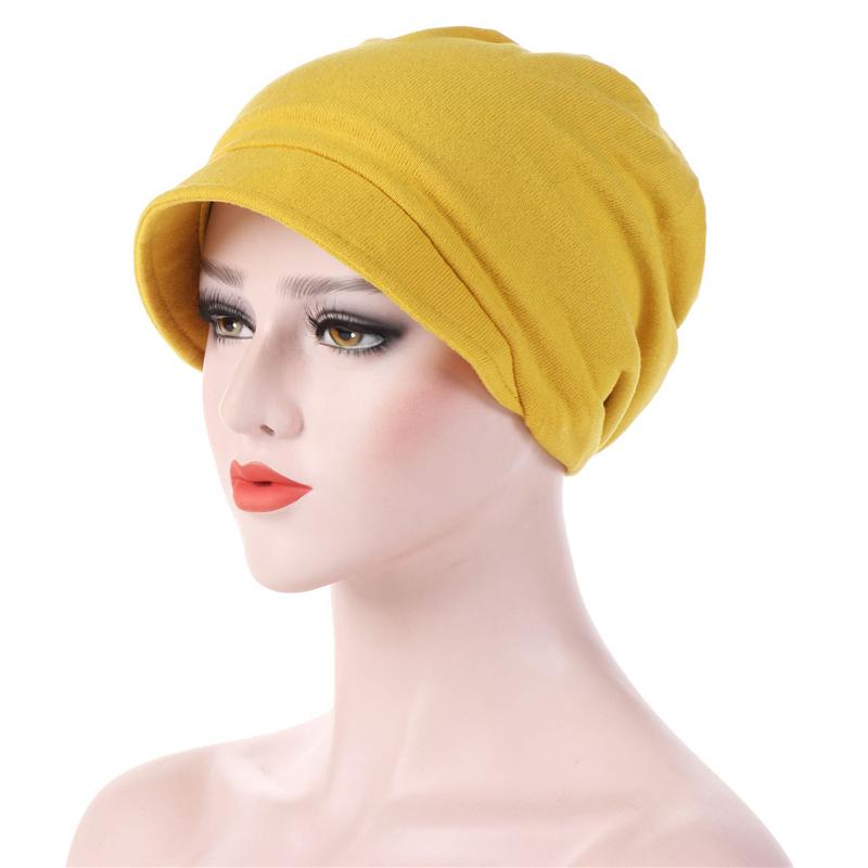 

Beanie/Skull Caps Women Fashion Stretchy Ladies Quality Chemo Pleated Wide Brim Turban Hat Head Wrap Hijab Cap For Feminal, Yellow