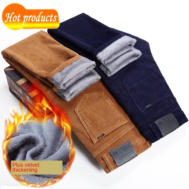 

2020 Velour Velvet Pants Thicken Men's Straight Thin Casual Trousers Winter E02p, 805 fleece dark blue