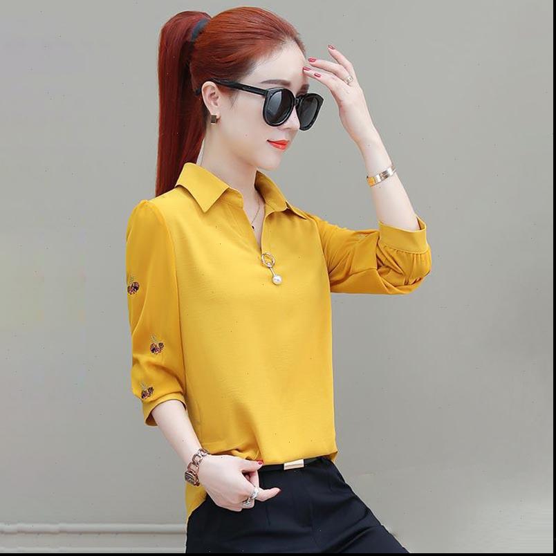

women spring summer style chiffon blouse shirts lady casual long sleeve turn down collar embroidery blusas df3180, White