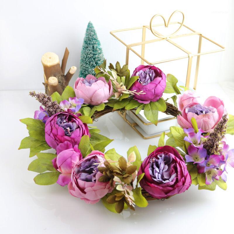 

New Brand Artificial Simulation Peony Flower Door Wall Hanging Wreath 40cm Xmas Home Decor Wedding Decoration Artificial Wreath1, Red