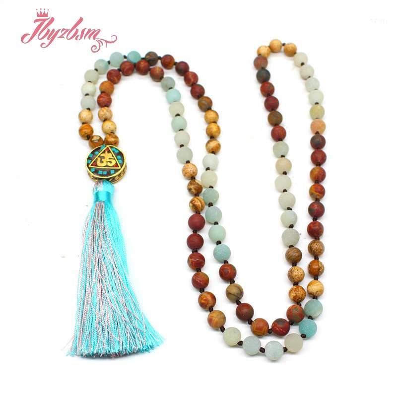 

Natural Stone Beads 108 Beads Necklaces For Women Female Payer Regious Nepal Pendant Long Mala Necklace Jewelry 8mm Matte1