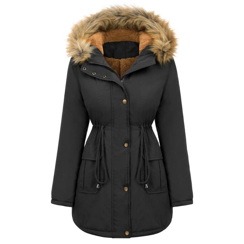 

New Parkas Female Women Winter Coat Thickening Cotton Winter Jacket Womens black faux fur Outwear Parkas for Women, Black jstm brand
