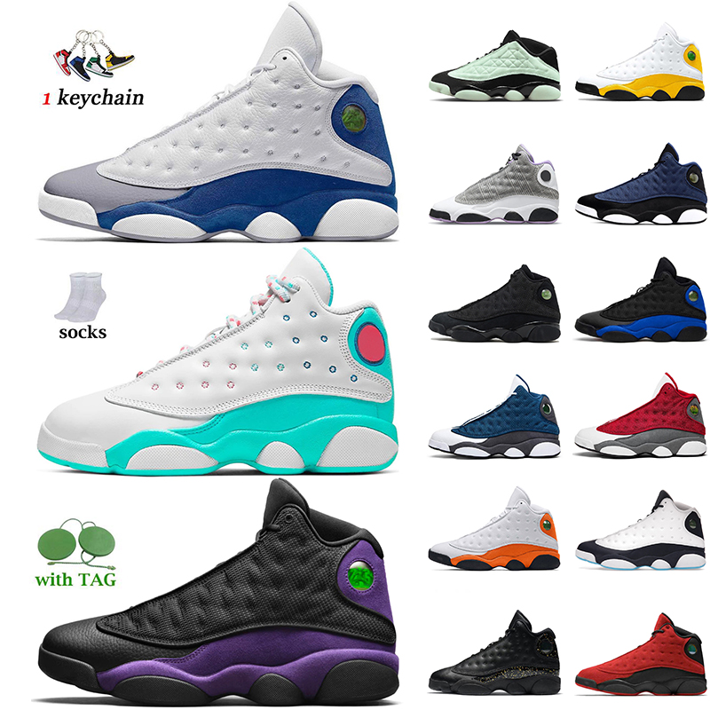 

2022 Mens Women Junpman 13 13s High OG Basketball Shoes With Socks French Blue Court Purple Brave Soar Green Pink University Gold Del Sol Starfish Trainers Sneakers, B41 red flint 40-47