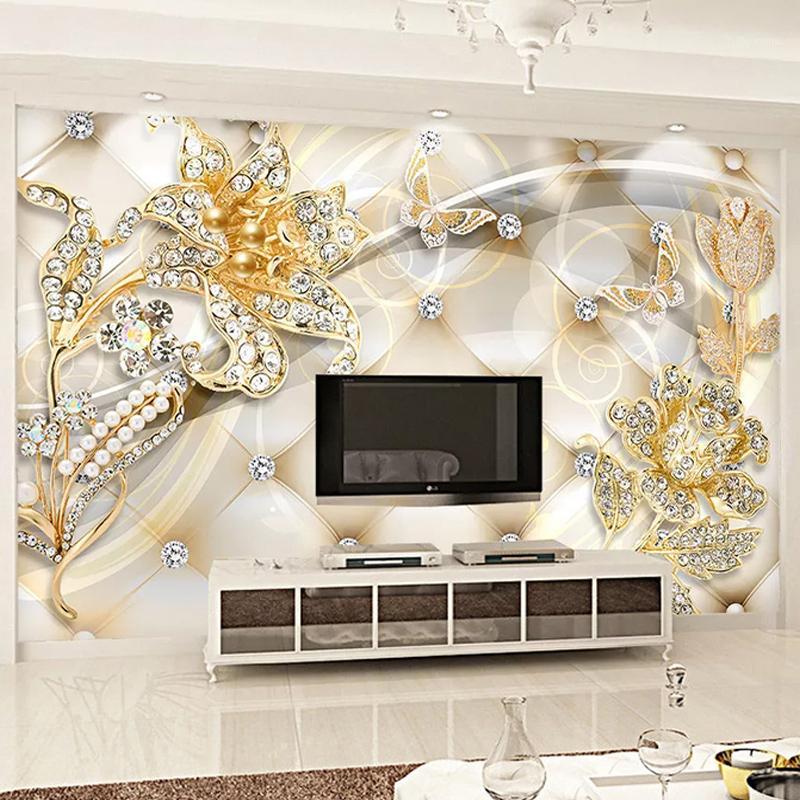 

3D Wallpaper European Style Jewelry Flowers Photo Mural Living Room TV Sofa Home Decor Wall Papers Papel De Parede1, As pic