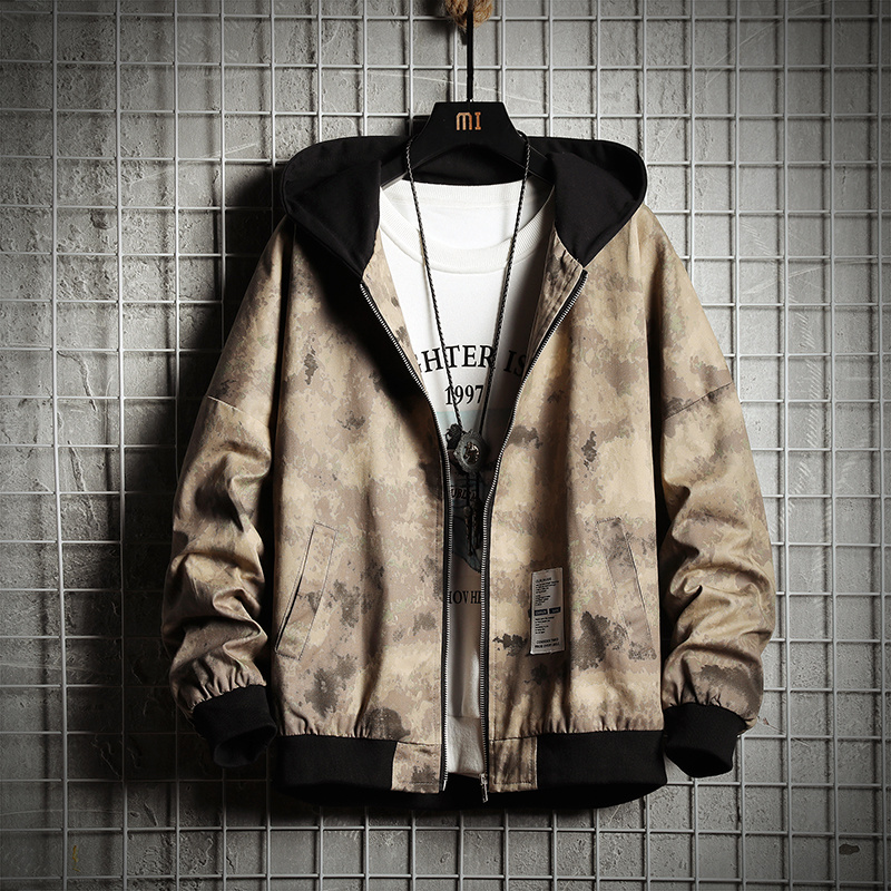 

Mens Hooded Jacket Men 2020 Khaki Camouflage Windbreakers Coat Korean Hip Hop Japanese Streetwear Jackets For Men, Black jacket men