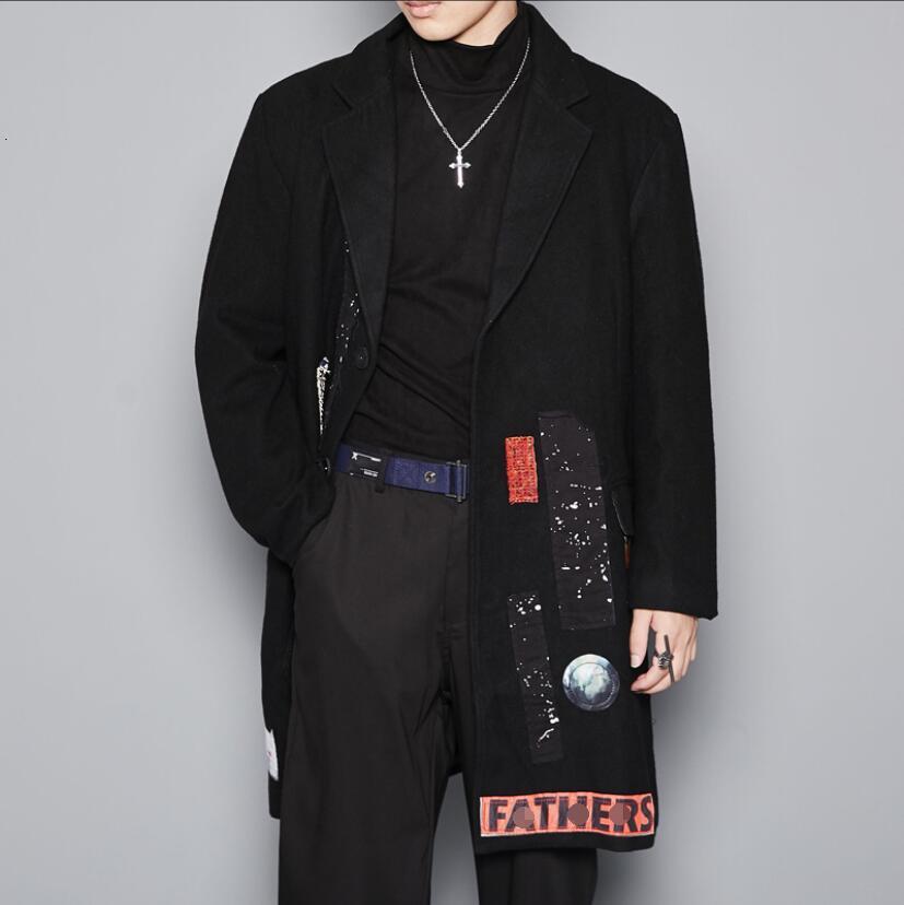

2021 New Original Male Autumn Winter Suits Loose Shoulder Wool Coat PFST, Black.