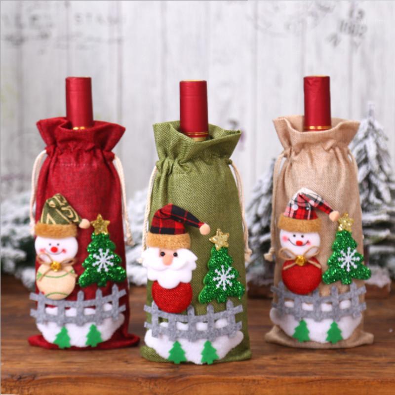 

New Year Xmas Dinner Party Christmas Decoration Santa Claus Snowman Bottle Cover Bag Christmas Accessories Wine Bottle Cover Set1