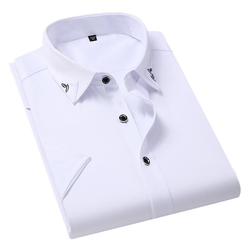 

2021 Large Size Men's Business Casual Short Sleeved Shirt White Blue Black Smart Male Social Dress Shirt Plus