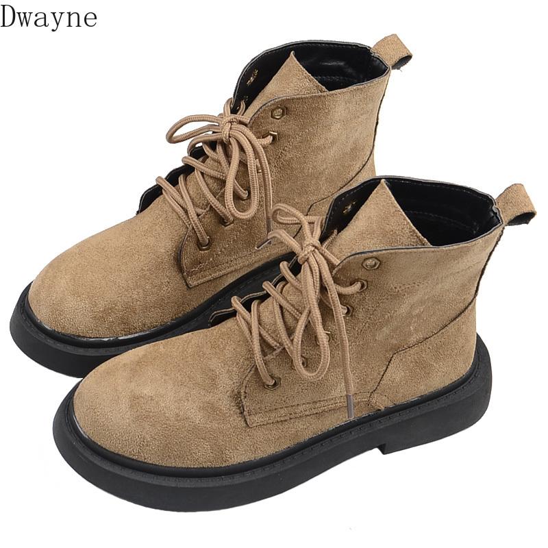 

Europe America Retro Handsome Boots Round Head Lace-Up Thick-Soled Student Short Boots British Wind Womens Ankle, Khaki single