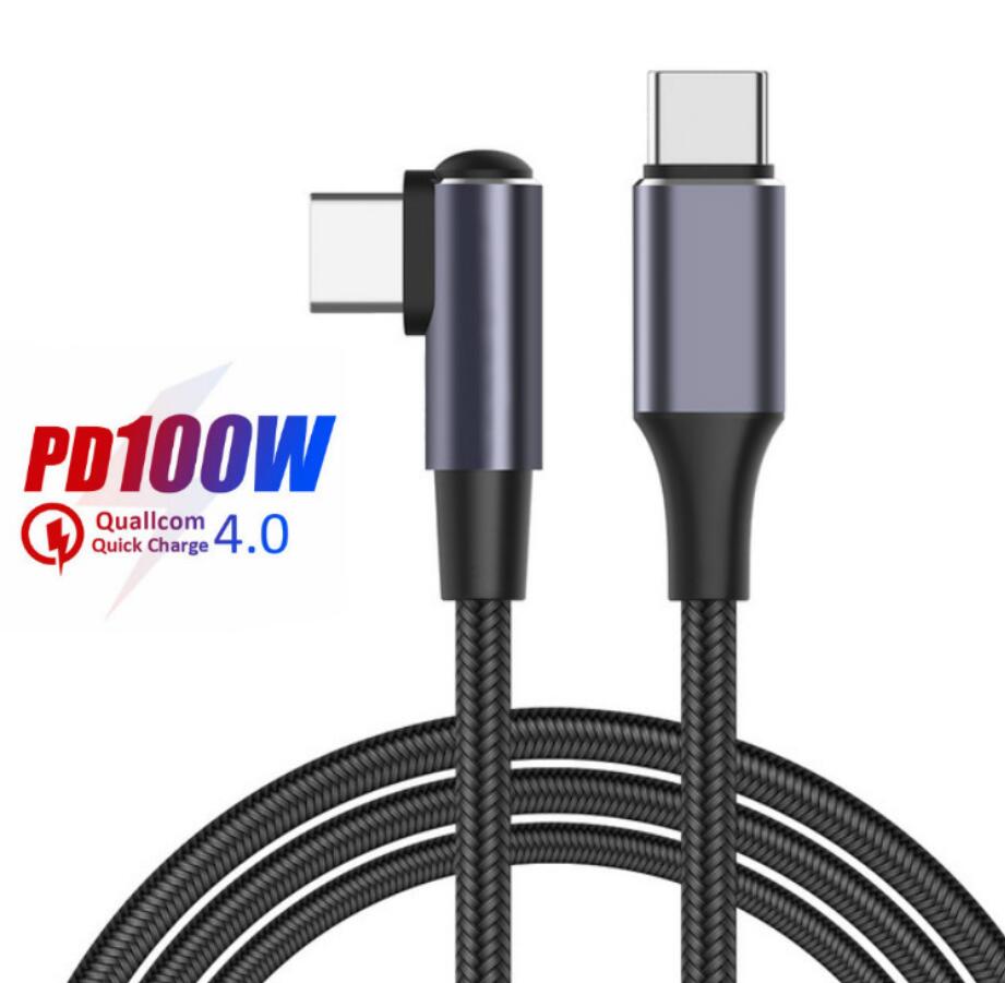 

100W/60W PD phone Cables Quick Charging 90 Degree Elbow Cable USB Type C To usbC Fast Charger For Samsung S20, Black