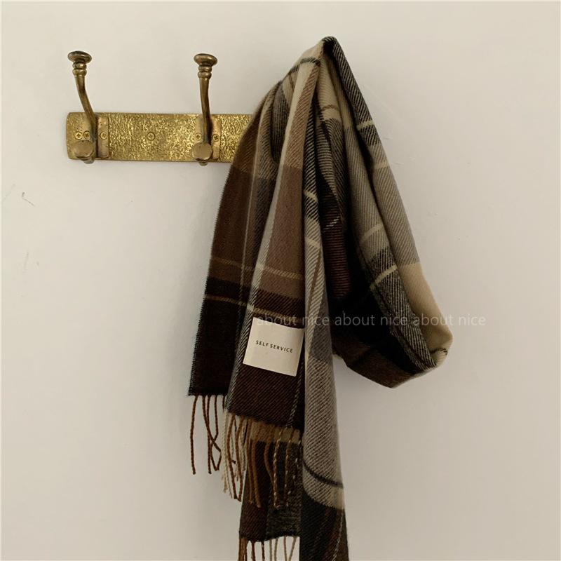 

Cashmere Vintage Plaided Scarf for Woman 2020 Harajuku Kpop Scottish Style Wraps Female Korean Fashion