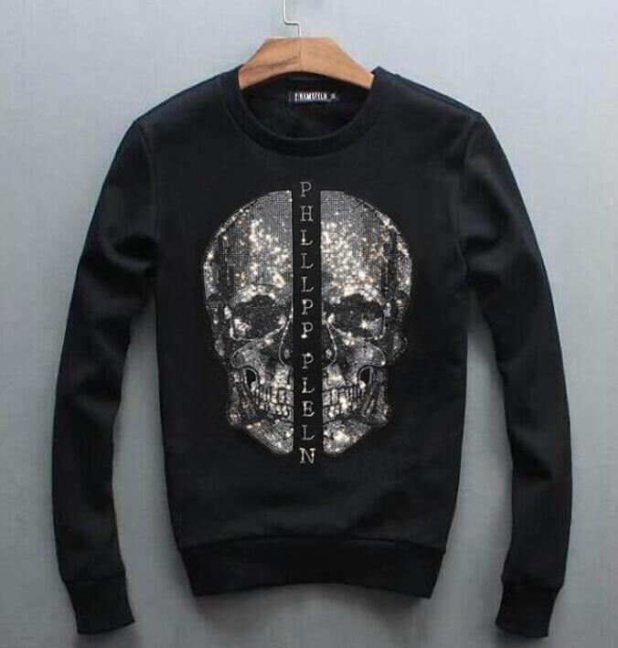 

Winter Fashion New Style with Diamond Hooded Skull Loosely Loosed Design Long Sleeve High Quality Male Sweatershirts Uot3, As shown