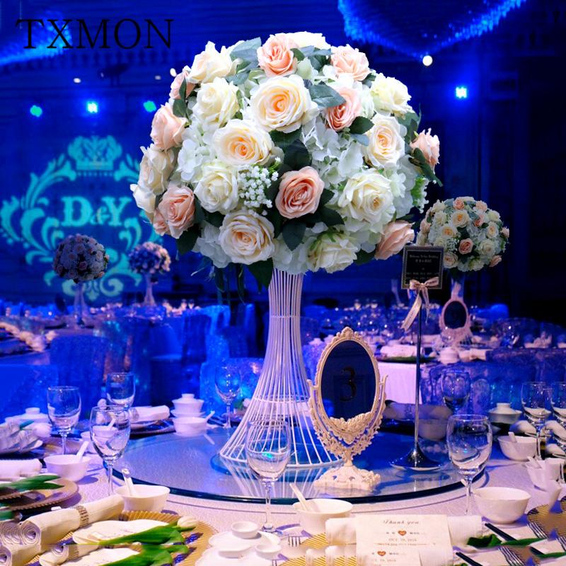 

Customize 45cm artificial rose wedding table decor flower ball centerpieces backdrop decor party table floral road lead flowers, 30cm champagne