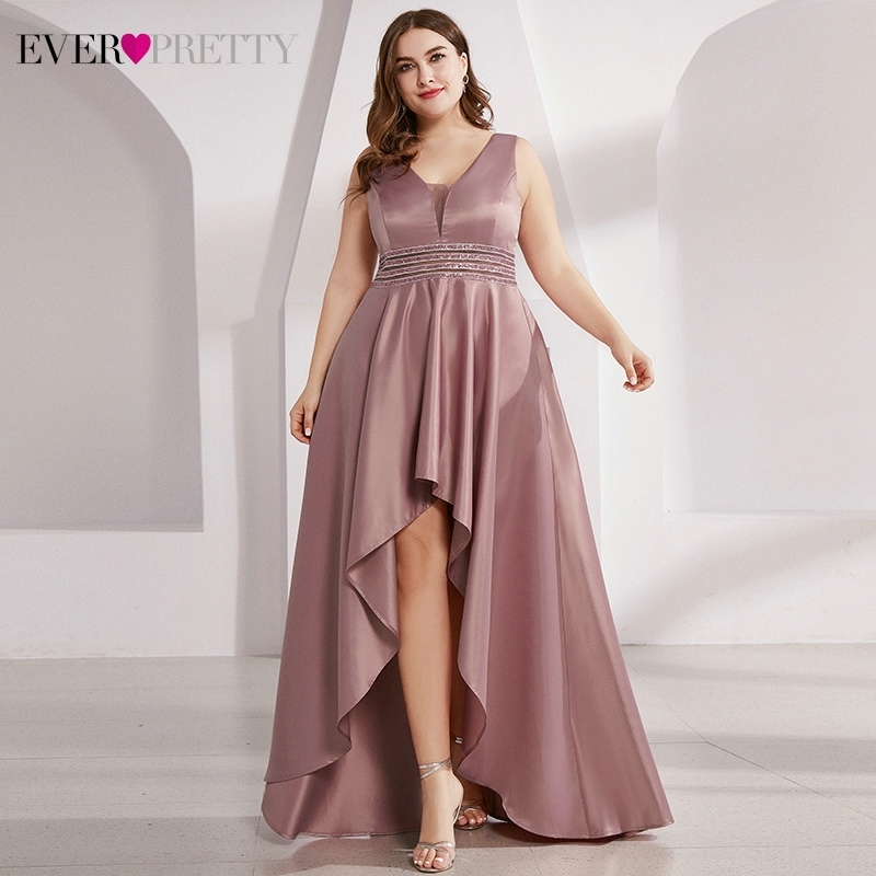 

Plus Size Satin Prom Dresses Ever Pretty EP00877 Double V-Neck Sequined Sleeveless Asymmetrical Sexy Party Gowns Vestidos Largos 201113, Burgundy