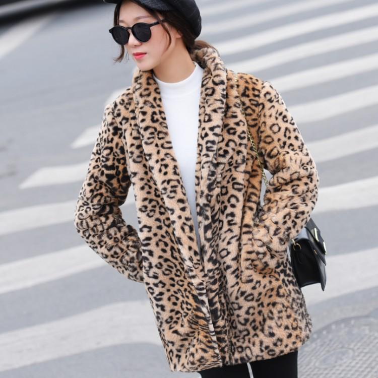 

High quality Luxury Faux Fur coat for Women Coat Winter Warm Fashion Leopard artificial fur Women' Coats long jacket overcoat